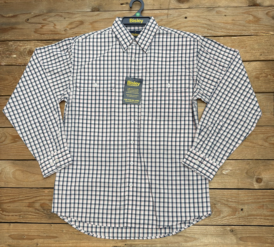 Mens Bisley Long Sleeve Shirt - Pink Checked
