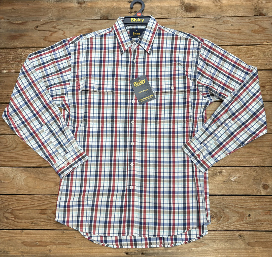 Mens Bisley Cotton Check Shirt - Red Check