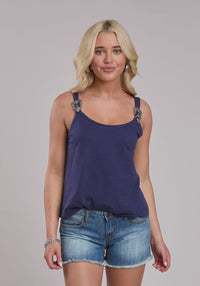 Womens Roper 5 Star Collection Sleeveless Tank with Buckles - Solid Blue