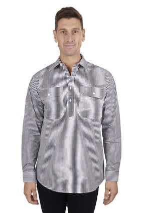 Mens Hard Slog Cane 1/2 Button Shirt - Navy / Tan (7351247274061)