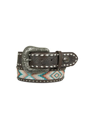 Womens Pure Western Carla Belt - Dark Tan Beaded (7328054771789)