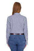 Womens Thomas Cook Celine Metallic Stripe Long Sleeve Shirt - Navy / White