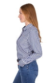 Womens Thomas Cook Celine Metallic Stripe Long Sleeve Shirt - Navy / White