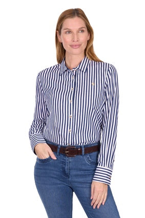 Womens Thomas Cook Celine Metallic Stripe Long Sleeve Shirt - Navy / White