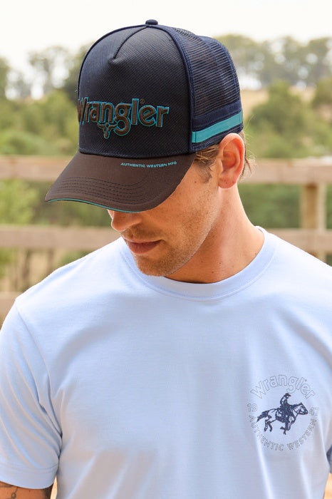 Mens Wrangler Chase High Profile Trucker Cap - Navy / Tan