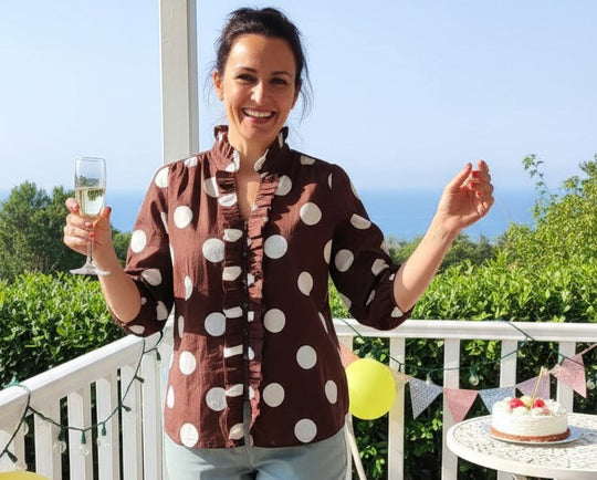Womens Polka Dot Ruffle Blouse / Shirt - Chocolate / White