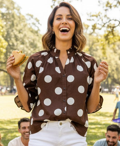 Womens Polka Dot Blouse - Chocolate / White