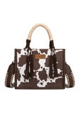 Wrangler Cow Print Tassel Crossbody Bag - Tan / Chocolate / Black