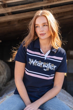 Womens Wrangler Daisy Polo Shirt - Navy (7336669380685)