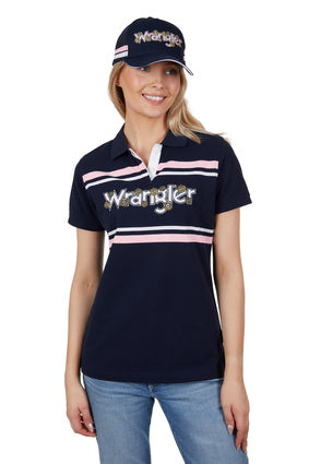 Womens Wrangler Daisy Polo Shirt - Navy (7336669380685)