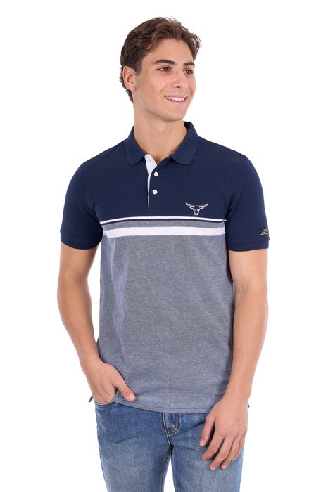 Mens Pure Western Dean Short Sleeved Polo Shirt - Navy / White