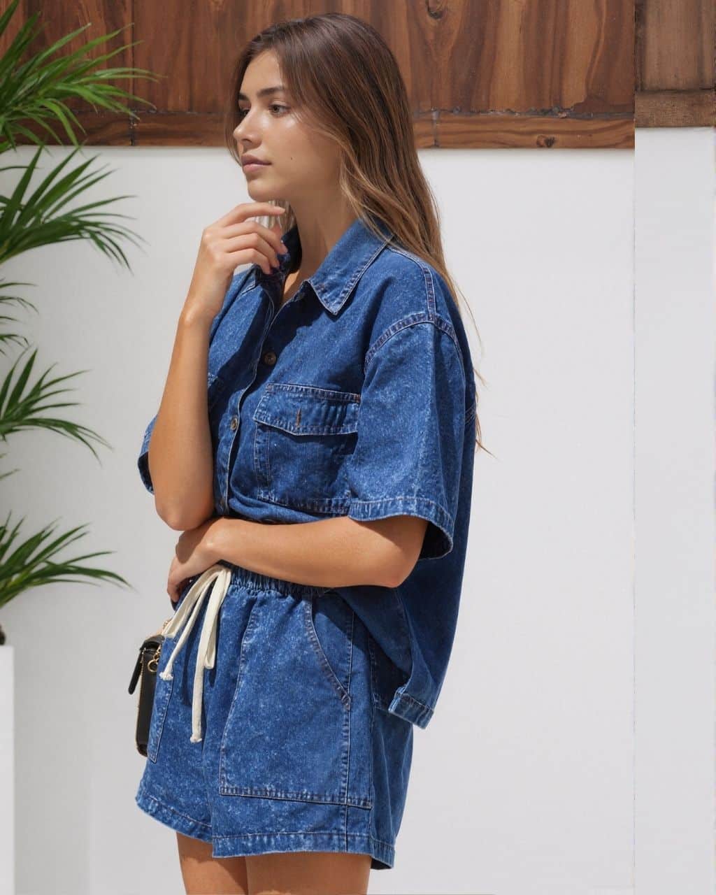 Womens Two Piece Denim Set shirt / shorts - Dark or Light