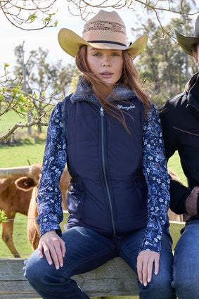 Womens Wrangler Denver Reversible Vest - Navy / Charcoal (7511281139789)