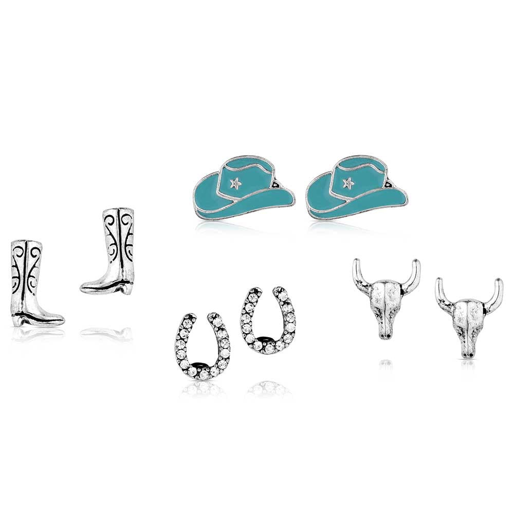 Montana Silver Attitude Jewellery Boot Scootin Stud Earrings - Set of 4