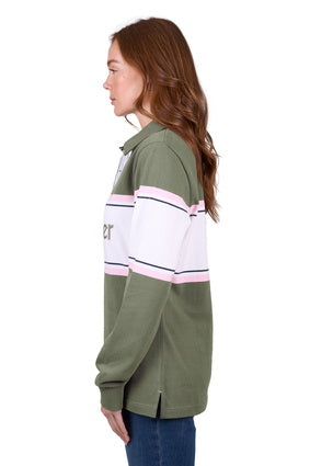 Womens Wrangler Eliza Rugby Shirt Jumper  - Olive /  White (7472710451277)