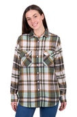 Womens Hard Slog Elle Thermal Long Sleeve Flannelette Shirt - Green / Tan