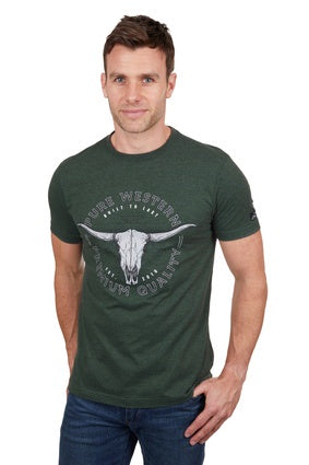 Mens Pure Western Enzo SS Tee Tshirt - Green Marle (7327692128333)