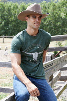 Mens Pure Western Enzo SS Tee Tshirt - Green Marle (7327692128333)