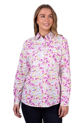 Womens Hard Slog Evae Half Button LS Shirt - White (7453223485517)