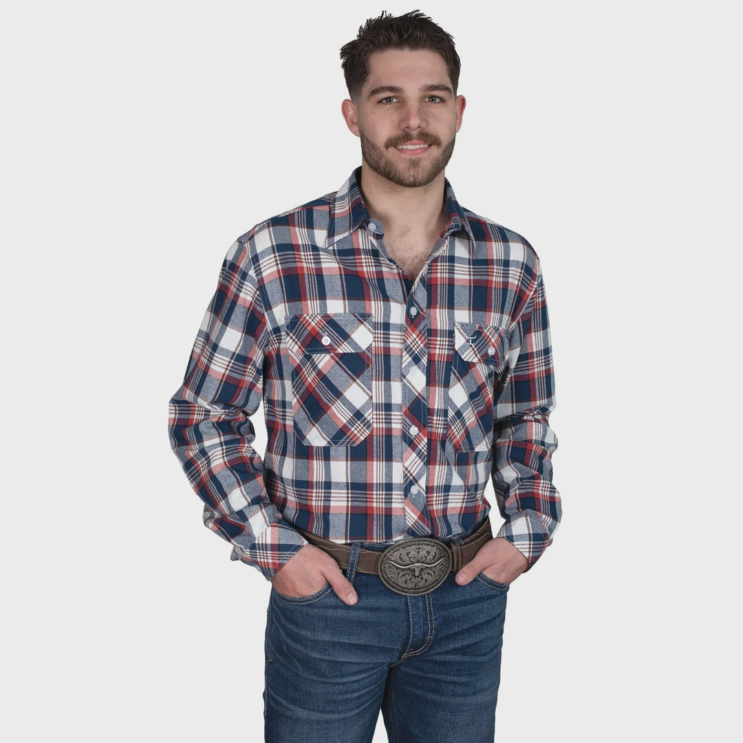 Mens Just Country Evan Flannelette Workshirt - Navy / Red  / White