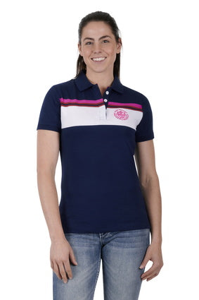 Womens Pure Western Faye Polo Shirt - Navy (6895106916429)