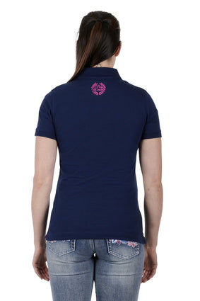 Womens Pure Western Faye Polo Shirt - Navy (6895106916429)