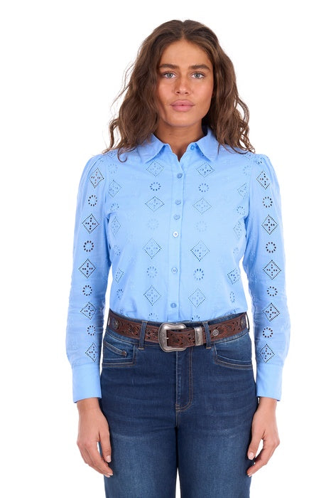 Womens Wrangler Fleur Long Sleeve Shirt - Cornflower or Pink