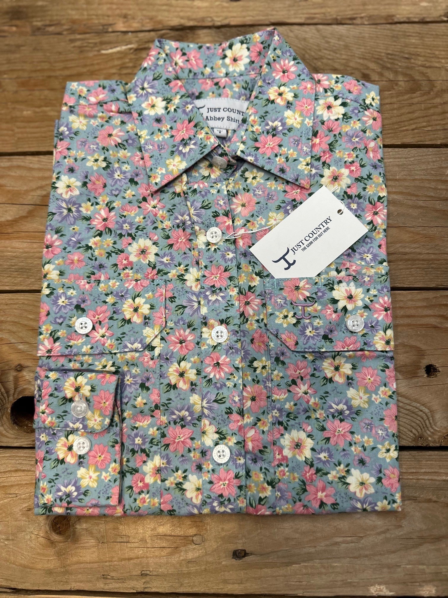 Womens Just Country Abbey Full Button Print Workshirt - Winter Sky Blue Floral (7497022931021)
