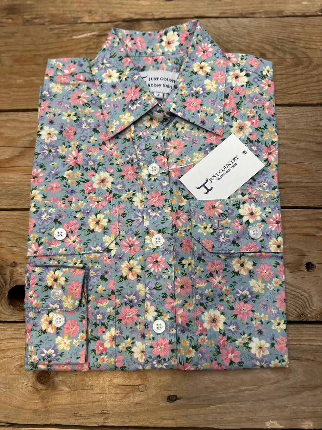 Womens Just Country Abbey Full Button Print Workshirt - Winter Sky Blue Floral (7497022931021)
