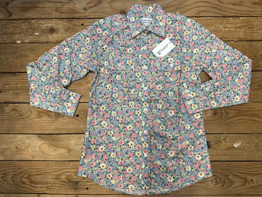 Womens Just Country Abbey Full Button Print Workshirt - Winter Sky Blue Floral (7497022931021)