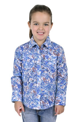 Girls Pure Western Frances LS Shirt - Blue / Coral (6895100035149)