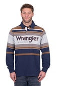 Mens Wrangler Federick Rugby Shirt Jumper - Navy / Tan