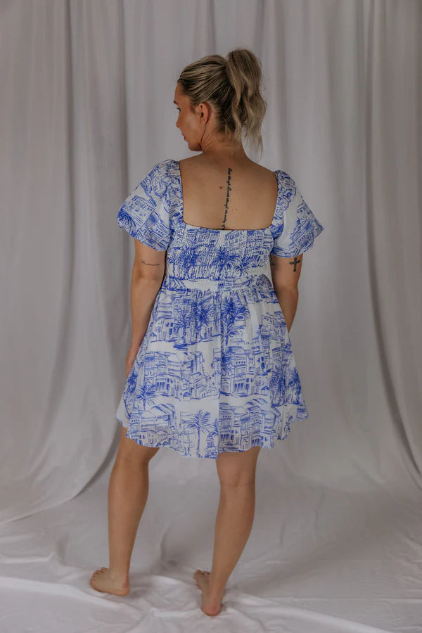 Womens El Jay Freya Puff Sleeve Dress - Coastal Blue