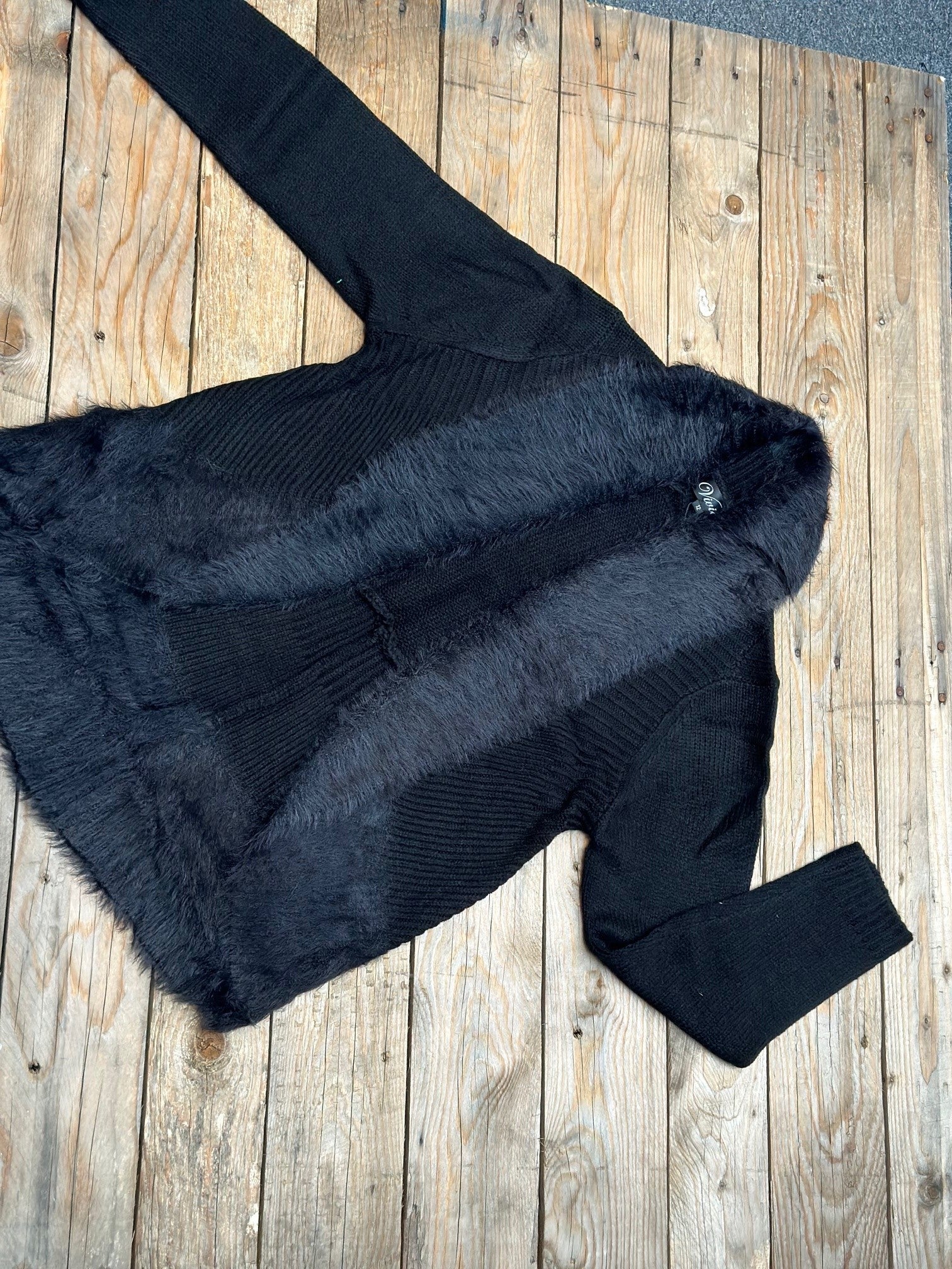 Womens Open Furry Jacket / Cardigan - Biscuit or Black (6865484349517)