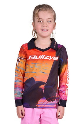 Girls Kids Bullzye Sunset Fishing Shirt - Pink / Orange (7350928212045)