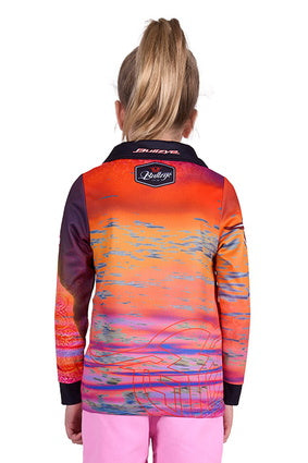 Girls Kids Bullzye Sunset Fishing Shirt - Pink / Orange (7350928212045)