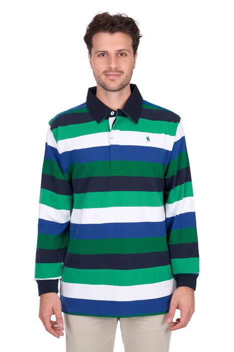 Mens Thomas Cook Gary Striped Rugby Shirt Jumper - Blue / Green
