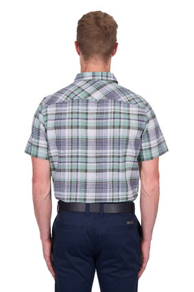 Men’s Thomas Cook Gerry Check Linen Short Sleeve Shirt - Green / Navy