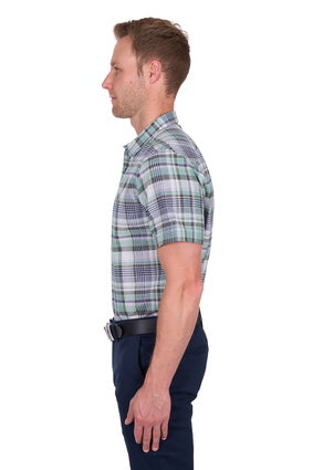 Men’s Thomas Cook Gerry Check Linen Short Sleeve Shirt - Green / Navy