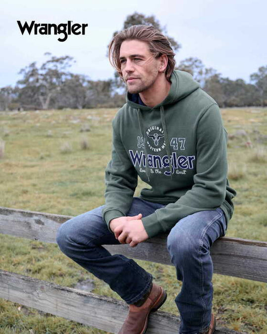 Mens Wrangler Glen Pullover Jumper Hoodie - Cypress Green