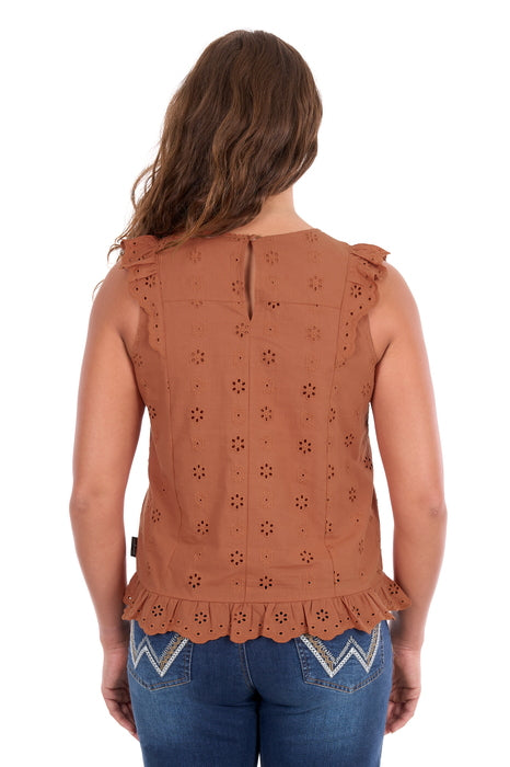 Womens Wrangler Grace Flutter Sleeve Lined Blouse - Copper