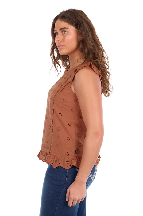 Womens Wrangler Grace Flutter Sleeve Lined Blouse - Copper