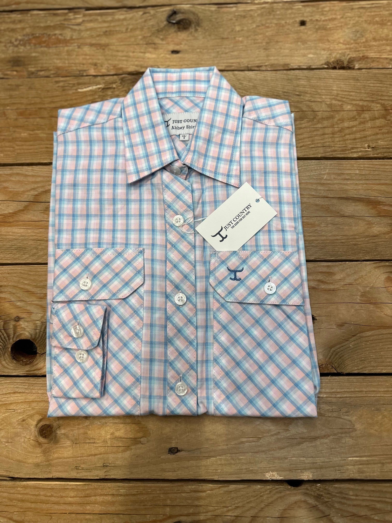 Womens Just Country Abbey Full Button Check Workshirt - Blue / Light Pink (7497022734413)