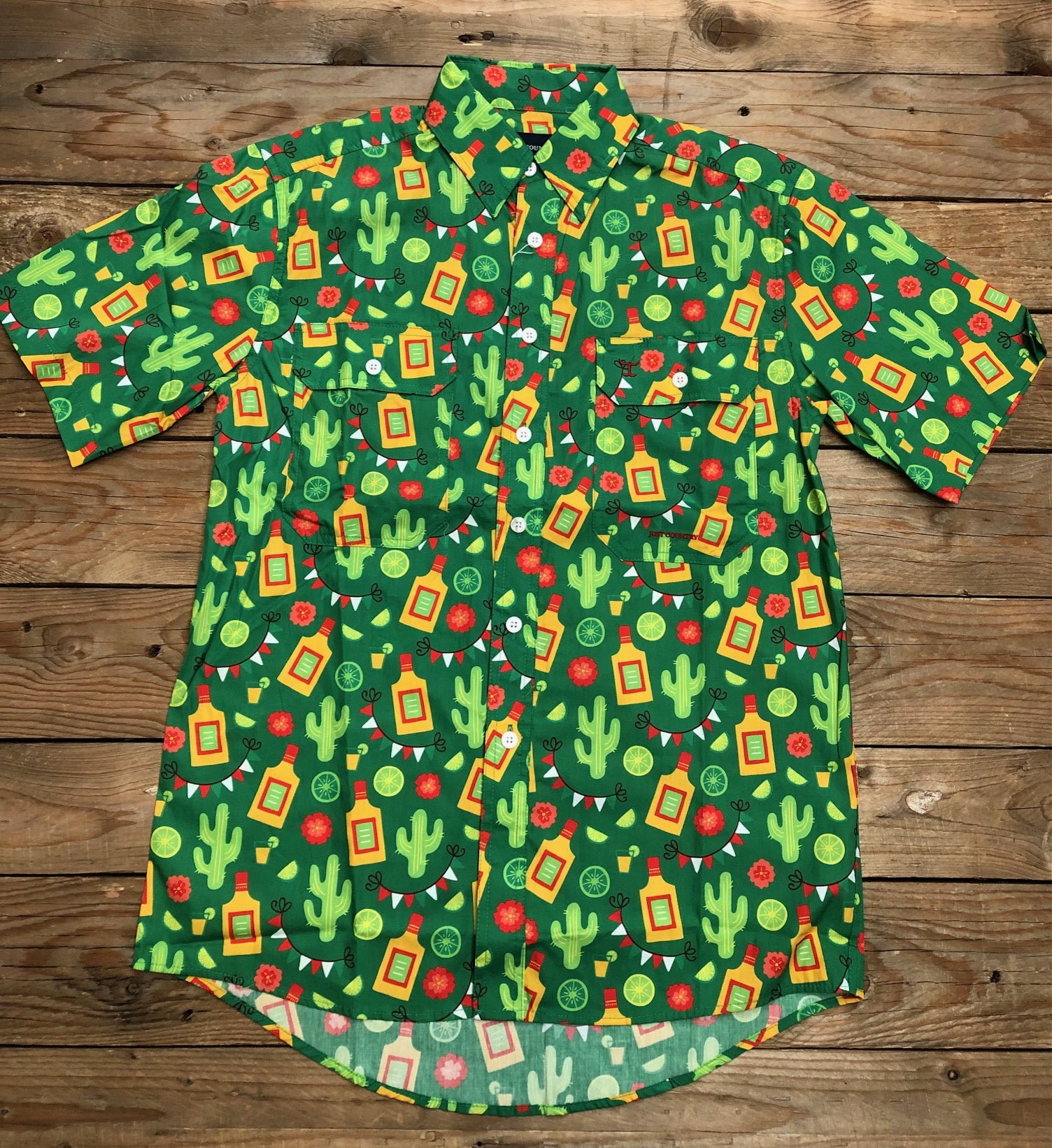 Mens Just Country Jordan Full Button Short Sleeve Workshirt - Green Cactus (7336635596877)