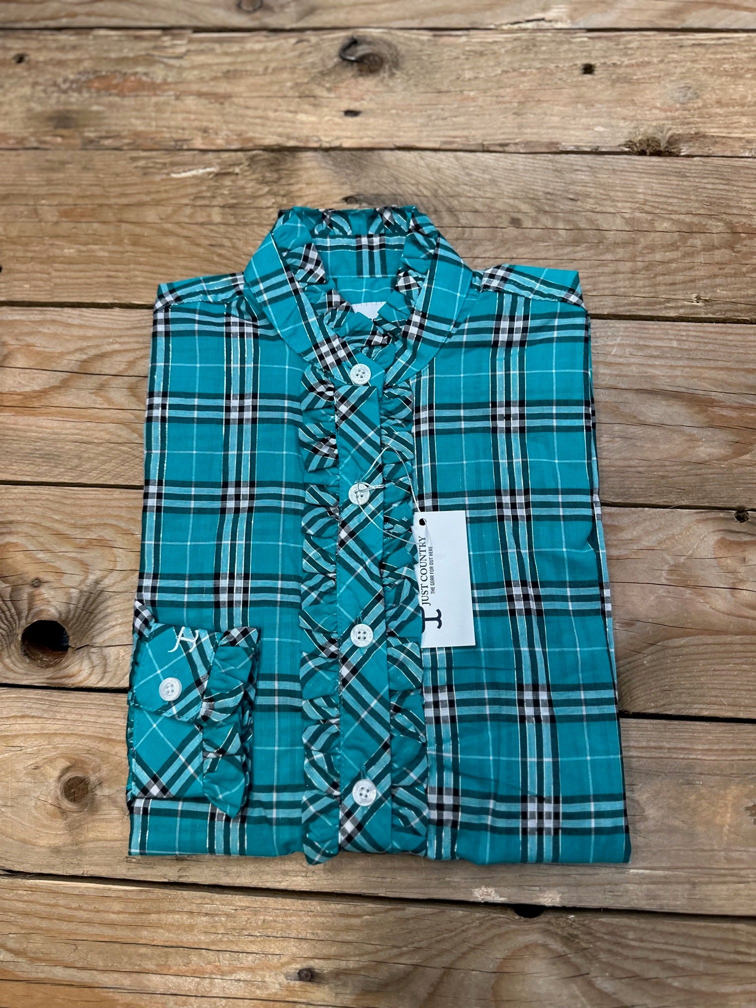 Womens Just Country Abbey Frills Full Button Plaid Metallic Workshirt - Peacock Green Lurex (7497026601037)