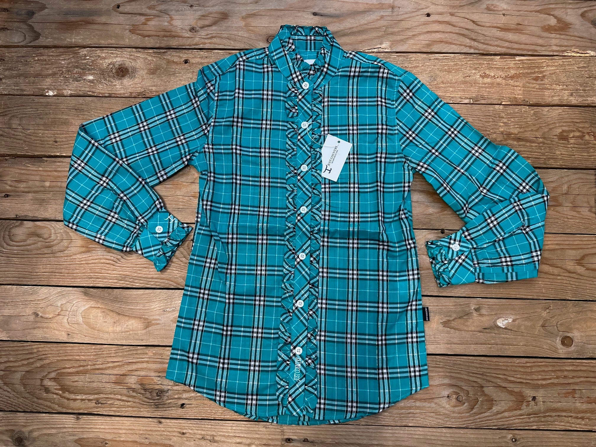 Womens Just Country Abbey Frills Full Button Plaid Metallic Workshirt - Peacock Green Lurex (7497026601037)