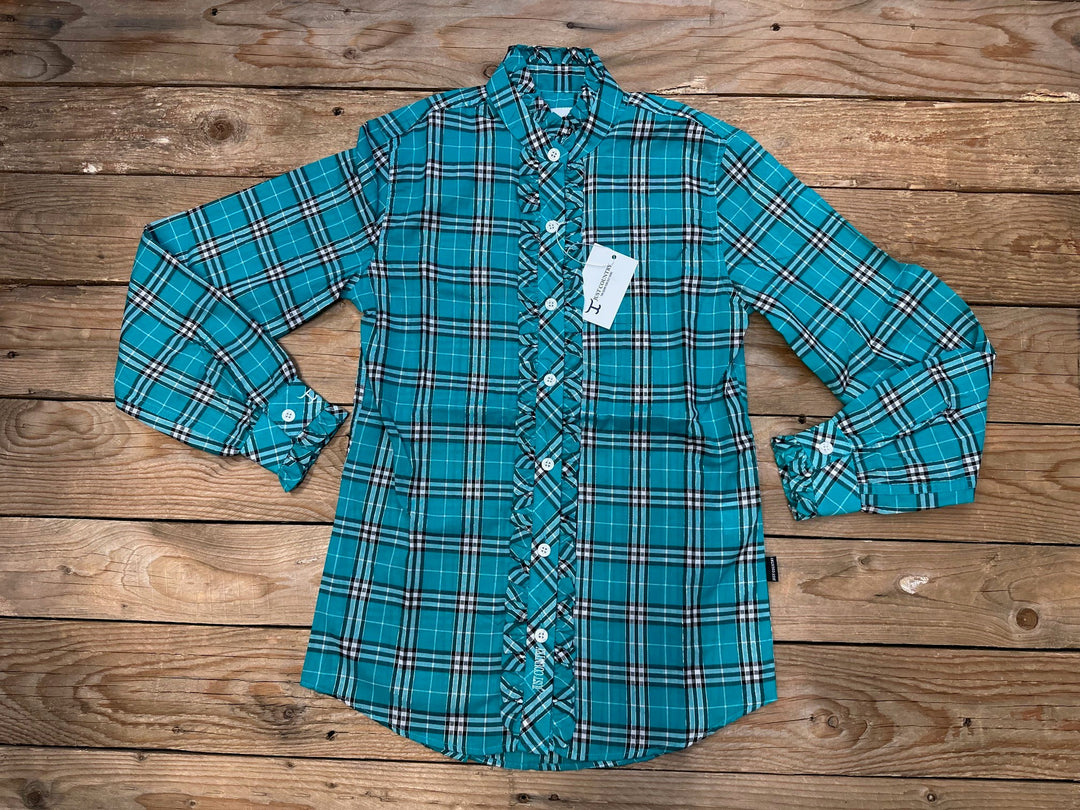Womens Just Country Abbey Frills Full Button Plaid Metallic Workshirt - Peacock Green Lurex (7497026601037)