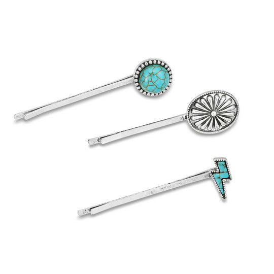 Montana Silver Attitude Jewellery - Hair Pins - Set of 3 - White Buffalo or Turquoise