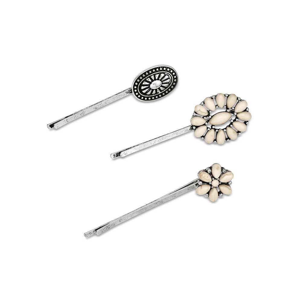 Montana Silver Attitude Jewellery - Hair Pins - Set of 3 - White Buffalo or Turquoise