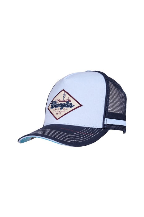 Mens Wrangler Hank High Profile Trucker Cap - Navy / Light Blue